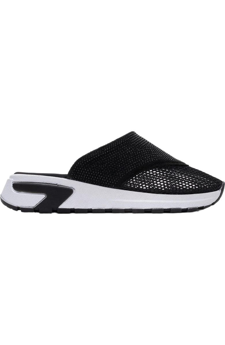 Prologue Shoes GLEA Mesh Rhinestone Mules, Alternate, color, Black Faux Leather