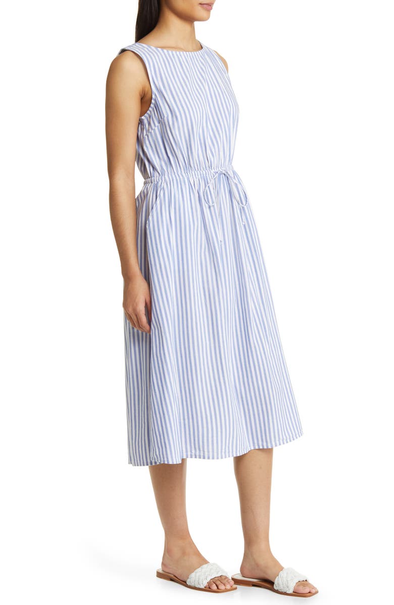 beachlunchlounge Stripe Open Back Sleeveless Cotton Blend Midi Dress, Alternate, color, 