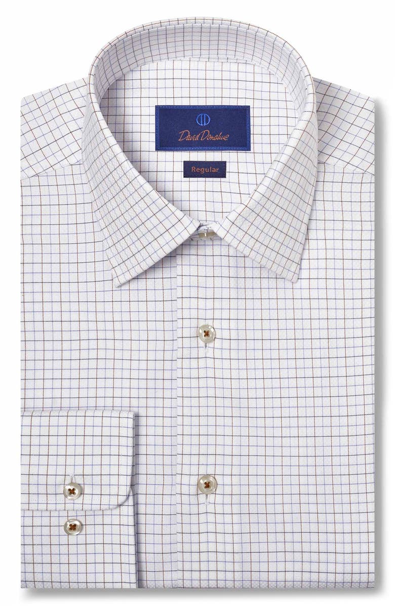 David Donahue Regular Fit Dobby Tattersall Check Dress Shirt, Main, color, 