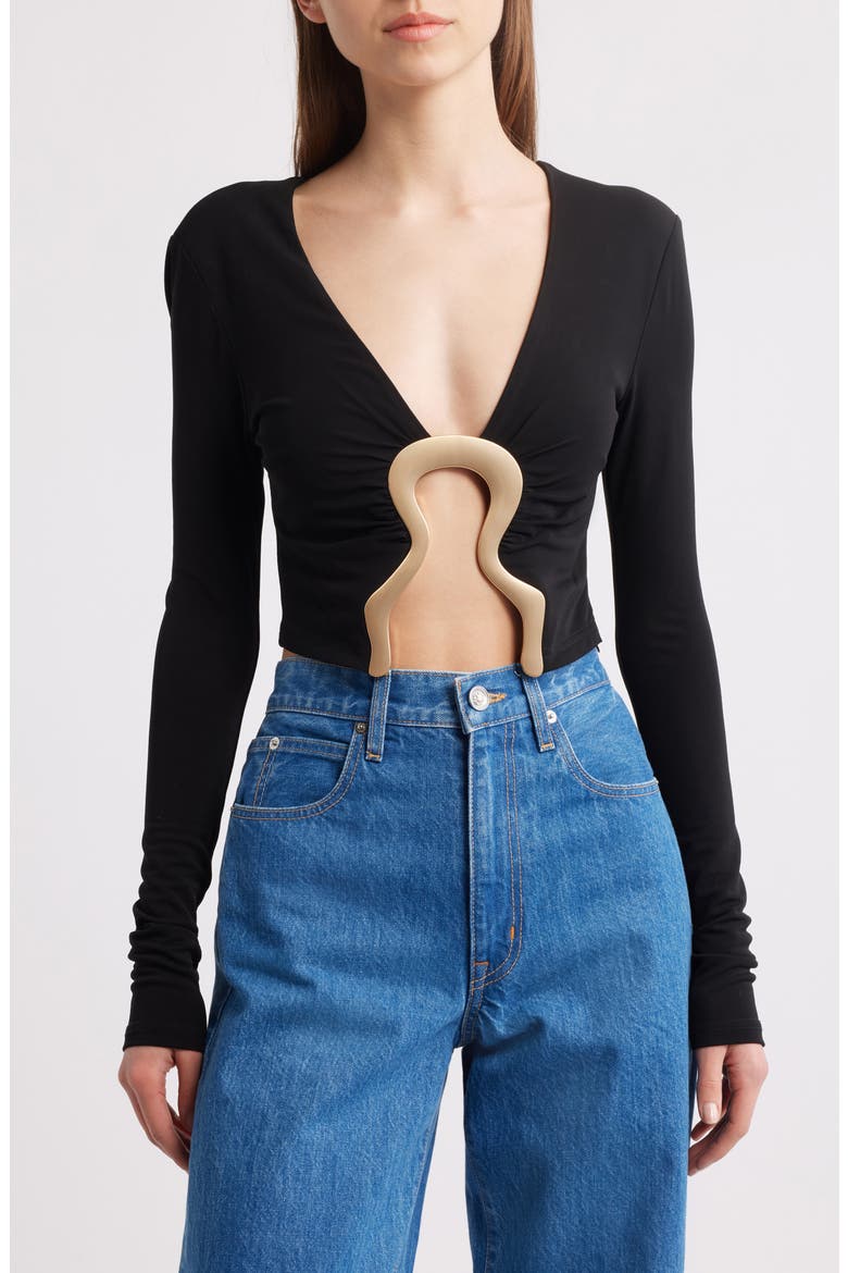 Laia Embellished Cutout Crop Top, Main, color, BLACK