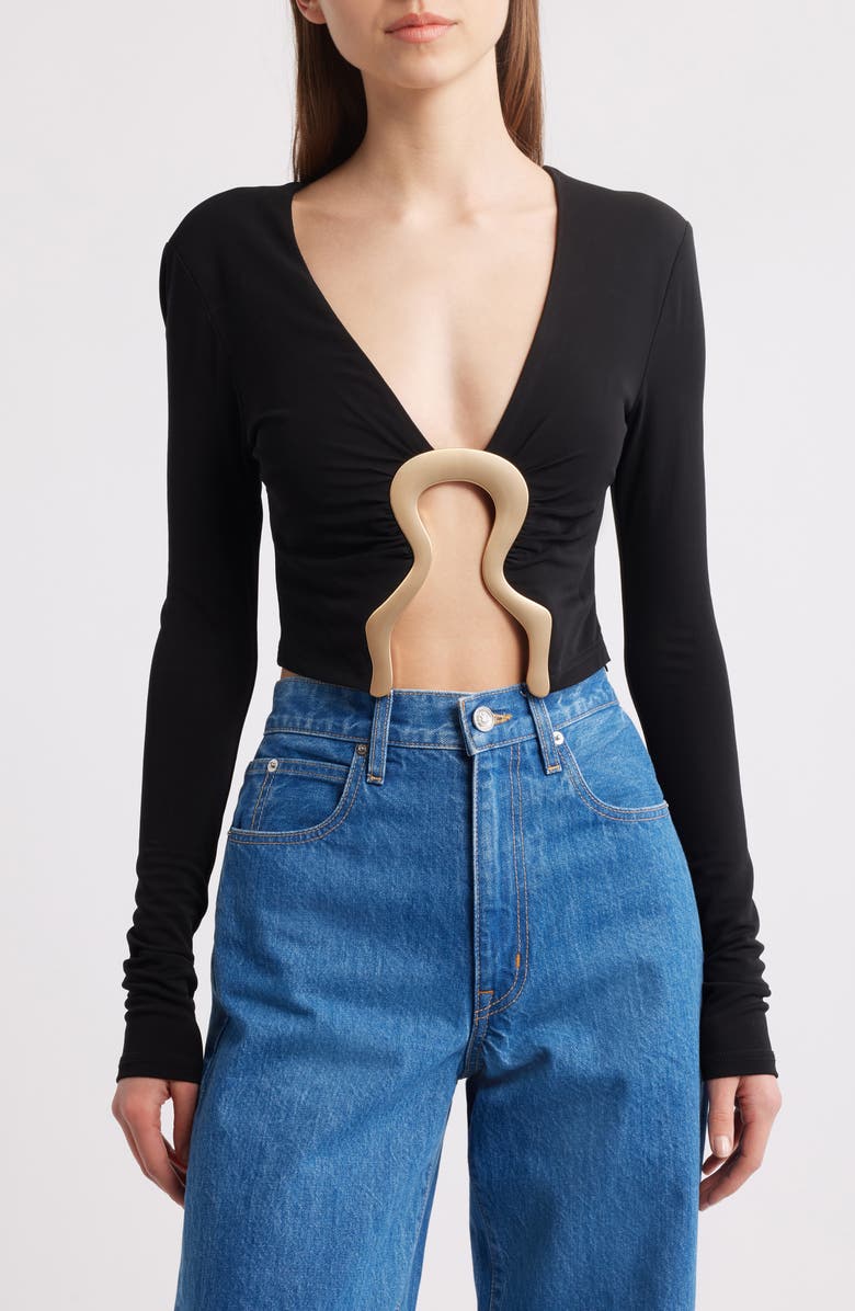 Cult Gaia Laia Embellished Cutout Crop Top, Main, color, Black