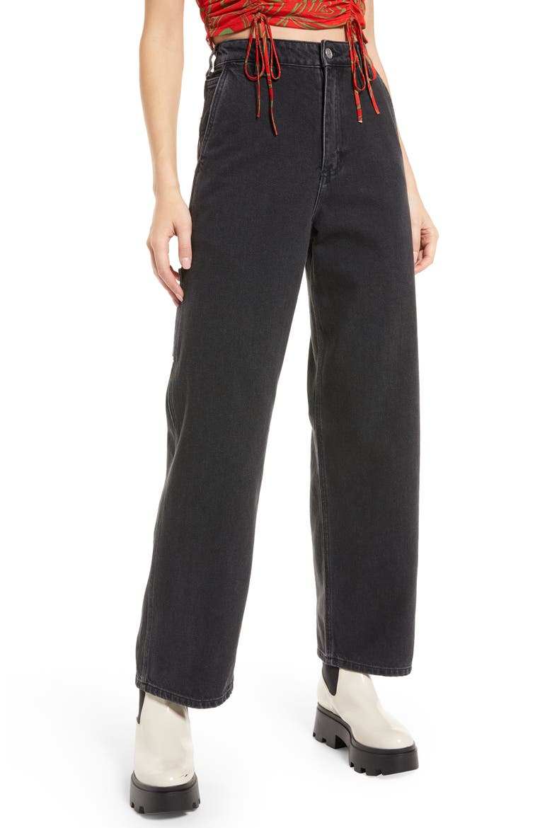 Dylan High Waist Straight Leg Carpenter Jeans, Alternate, color, STONEWASH BLACK