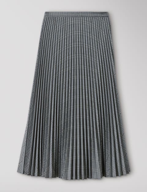 Check Pleated Midi Skirt