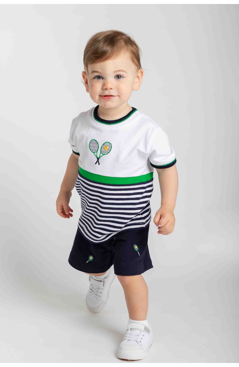 Florence Eiseman Knit Short Set with Tennis Rackets, Alternate, color, Navy/White