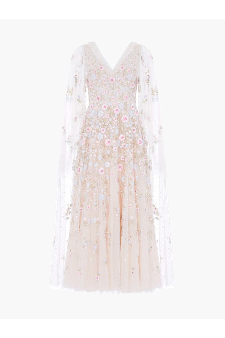Ethereal Blooms Cape Sleeve Ankle Gown, Alternate, color, Cream/Multi