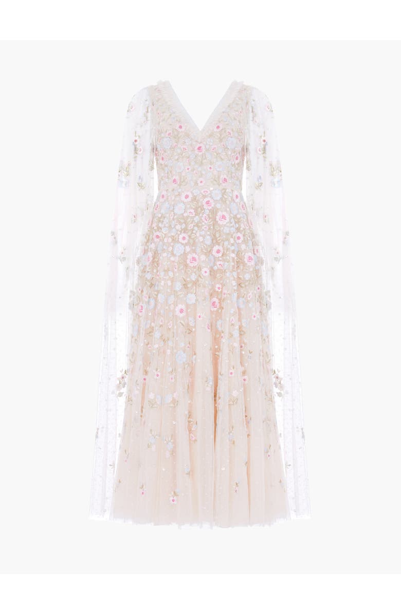 Needle & Thread Ethereal Blooms Cape Sleeve Ankle Gown, Alternate, color, Cream/Multi