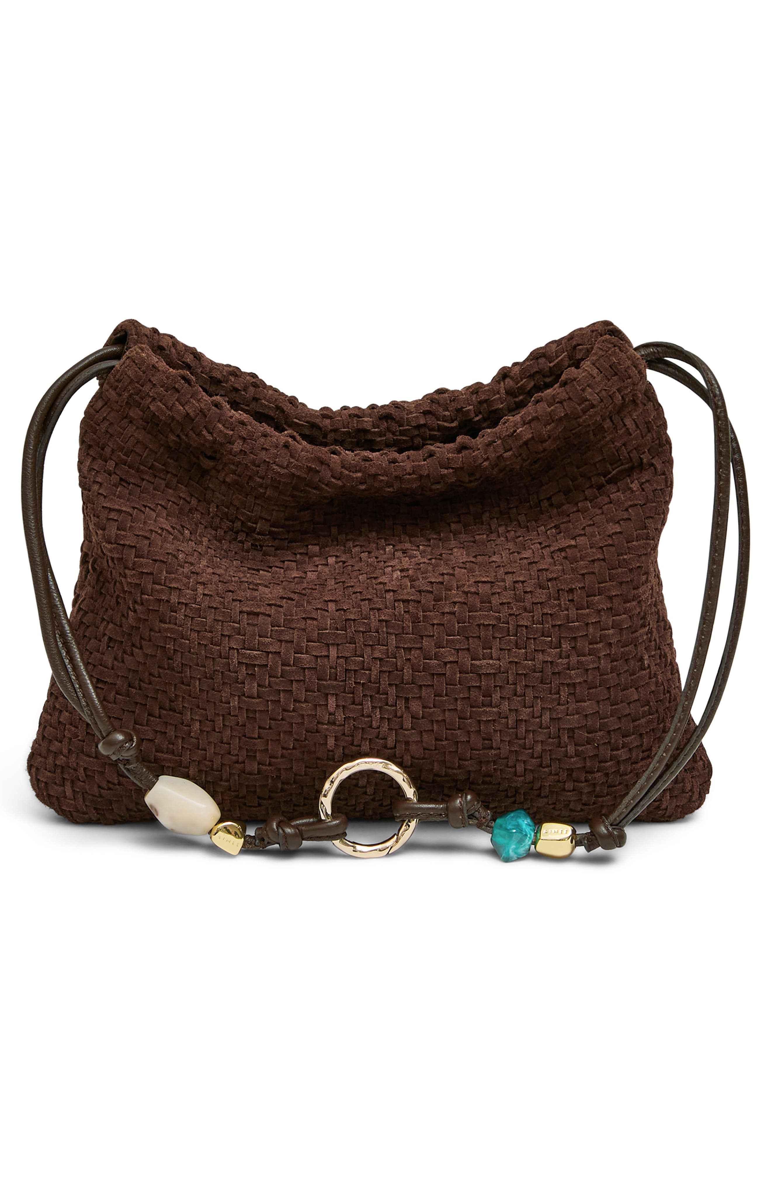 Tie Breaker Shoulder Bag, Alternate, color, FUDGE WOVEN SUEDE