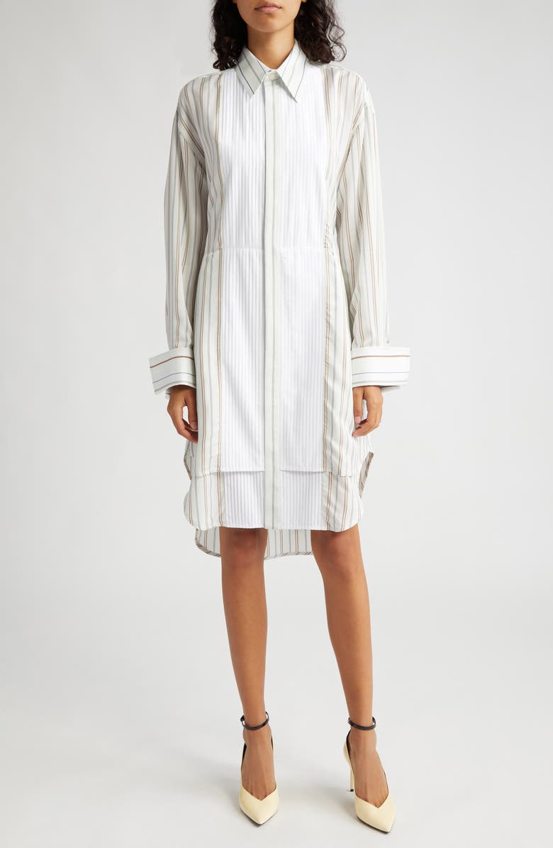Victoria Beckham Stripe Plastron Long Sleeve Shirtdress, Main, color,