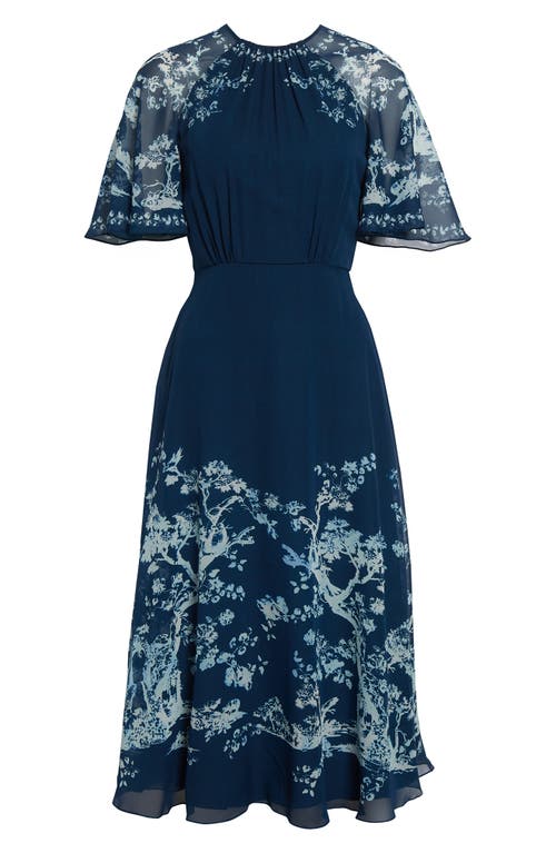 Erdem Flutter Sleeve Silk Voile Midi Dress In Blue
