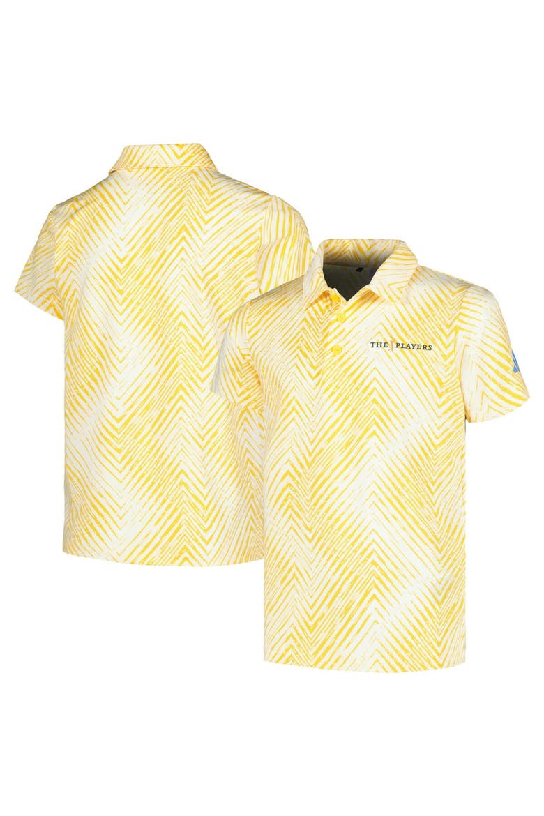 Youth adidas Cream/Orange THE PLAYERS Striped Polo, Main, color, Cream
