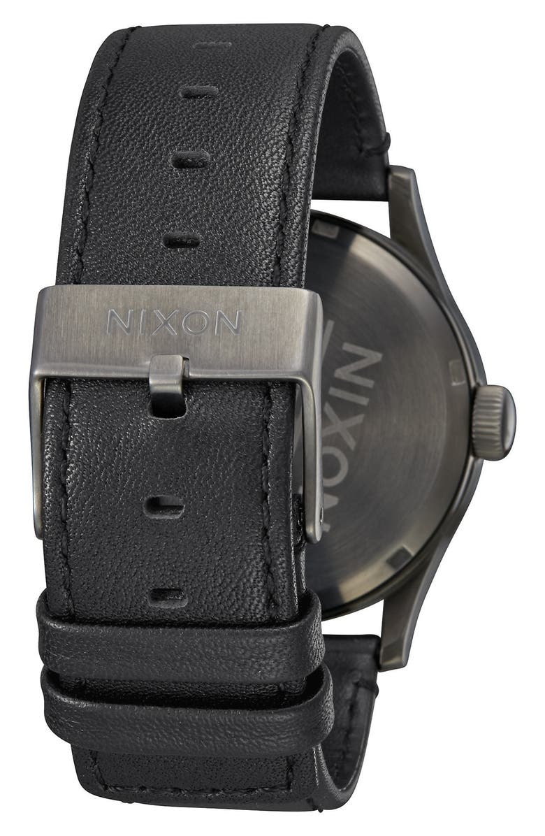 Nixon The Sentry Leather Strap Watch, 42mm, Alternate, color, Black/ Gunmetal