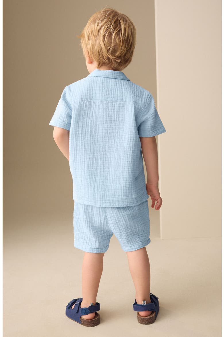 Kids' Double Cloth Cotton Button-Up Shirt & Shorts Set, Alternate, color, BLUE
