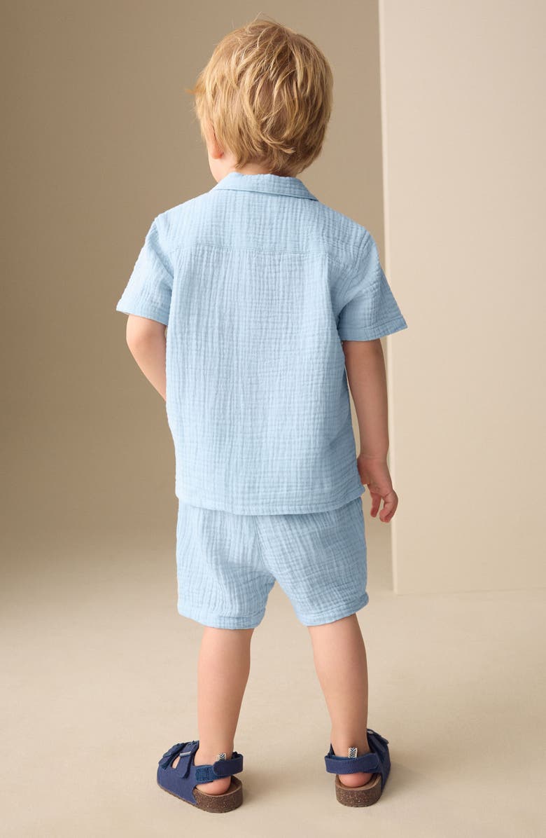NEXT Kids' Cotton Gauze Button-Up Shirt & Shorts Set, Alternate, color, Blue
