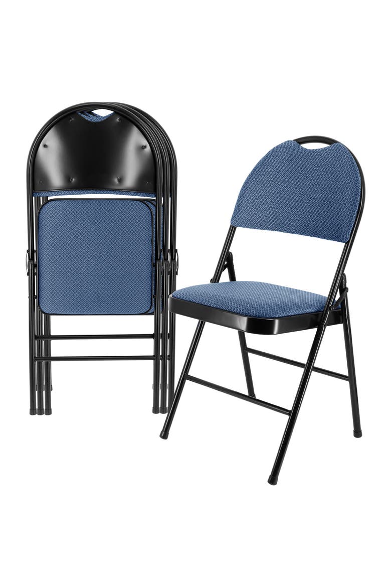 4 Piece Metal Folding Chair with Padded Seats, Main, color, Blue