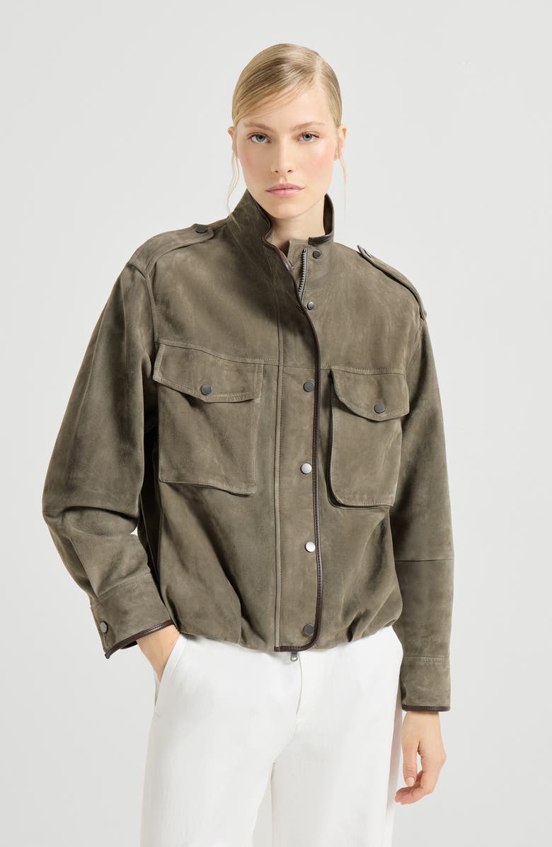 Brunello Cucinelli Couture suede outerwear, Alternate, color, Green