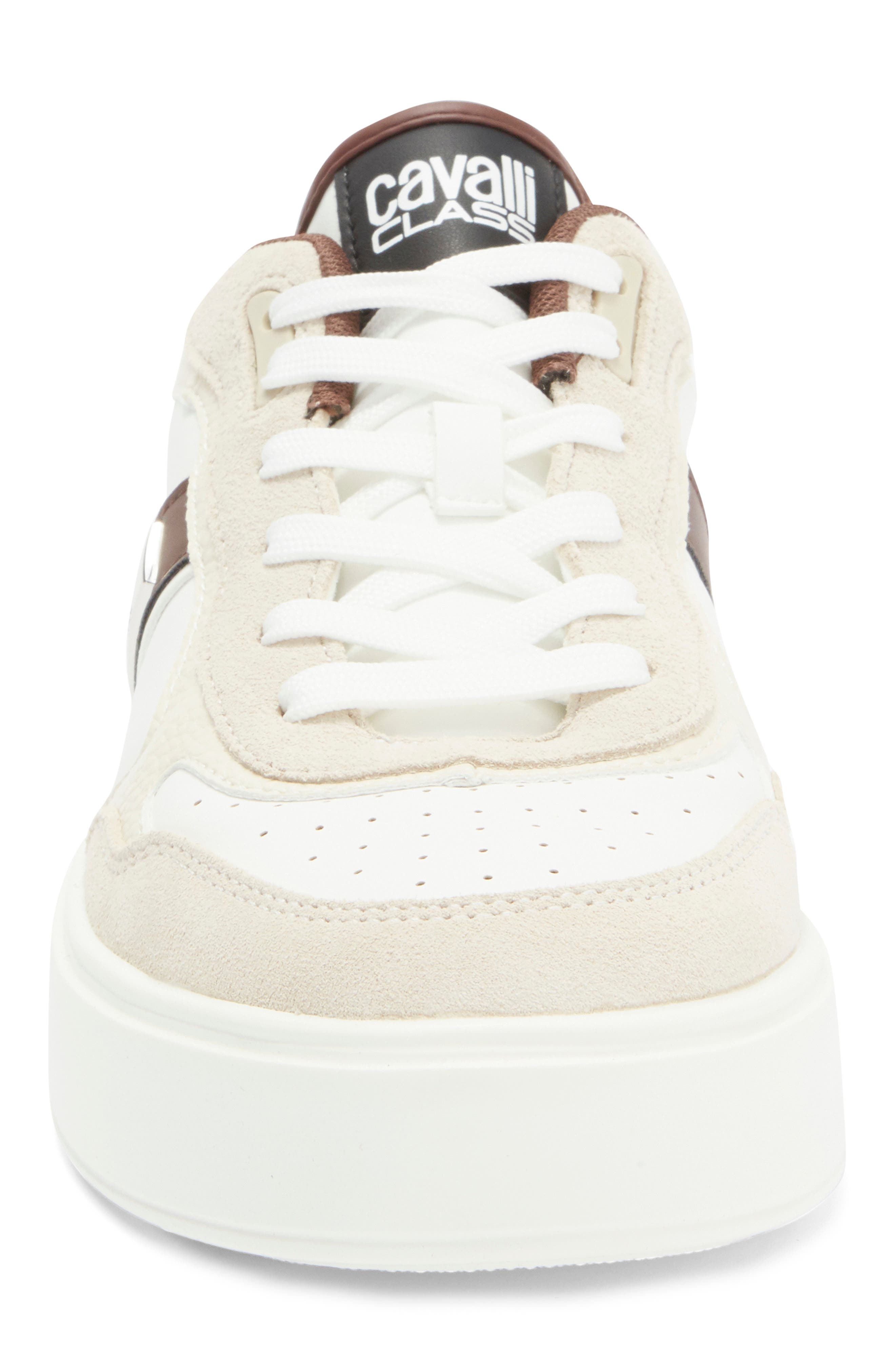 Roberto Cavalli Cavalli Class Low Top Sneaker, Alternate, color, White/ Farro/ Off White/ Brown
