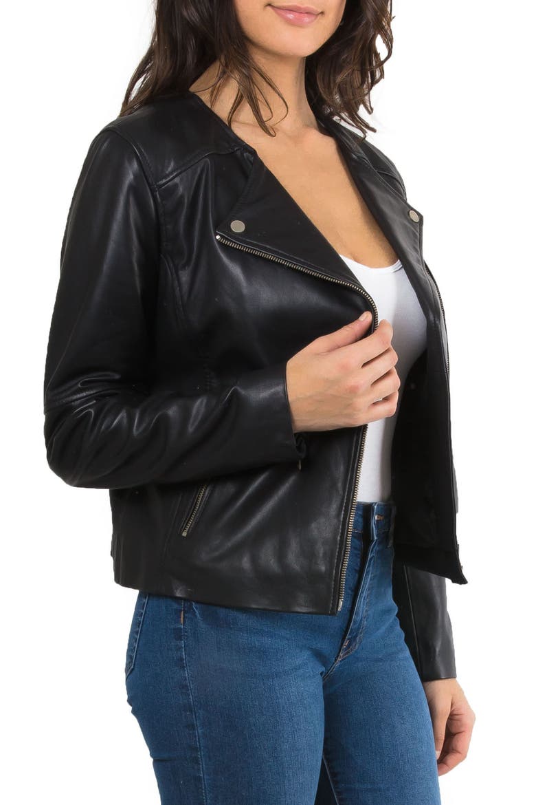 Leather Biker Jacket, Alternate, color, BLACK