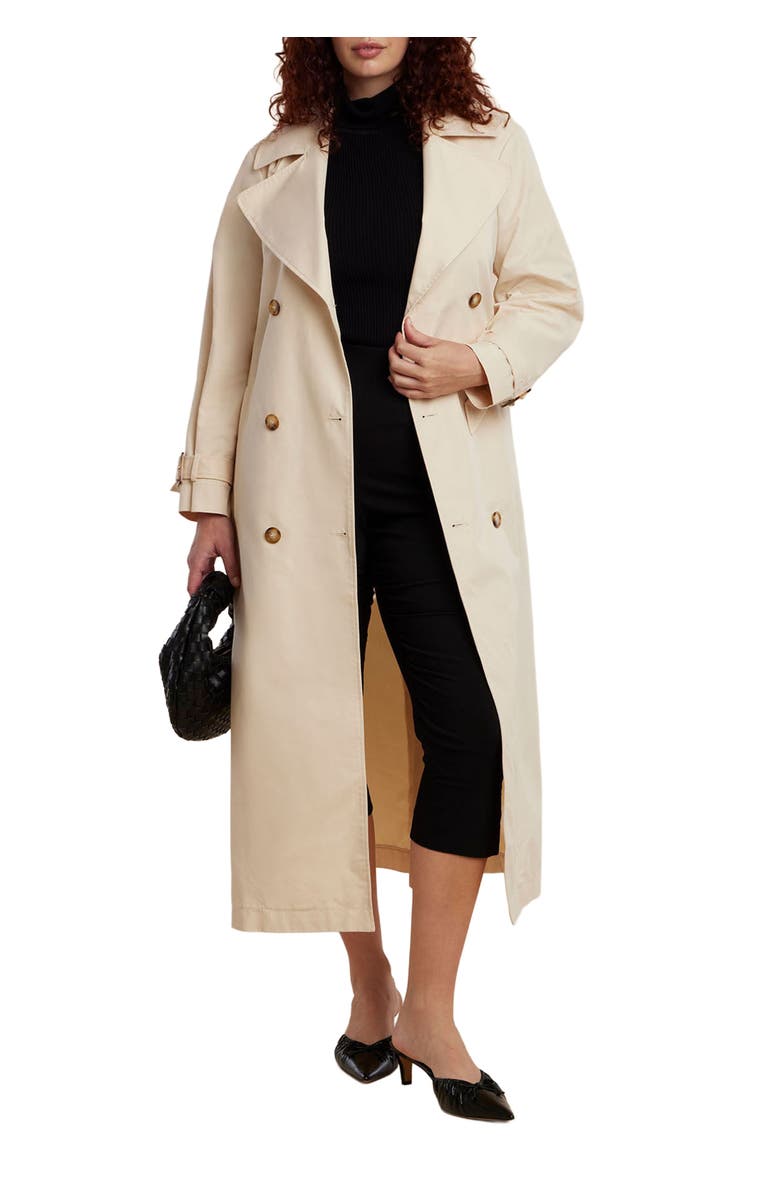ELOQUII Long Trench Coat, Main, color, Creme Brulee