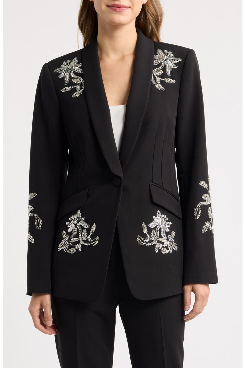 Crystal & Sequin Floral Blazer, Alternate, color, BLACK