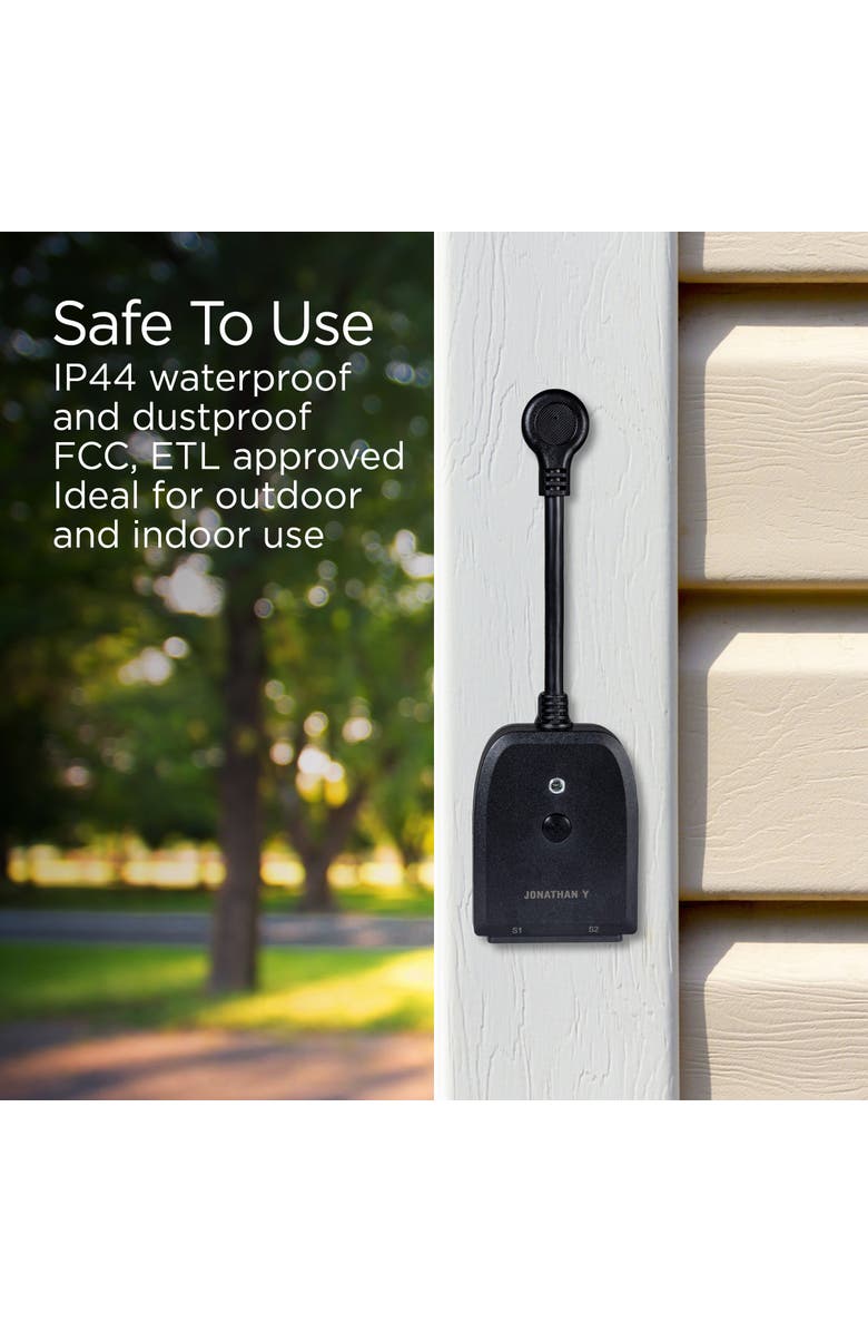 JONATHAN Y Outdoor Smart Dual Plug - WiFi Remote App Control for Outdoor Lights & Holiday Decor; Compatible with Alexa and Google Home Assistant, No Hub Required, Alternate, color, Black