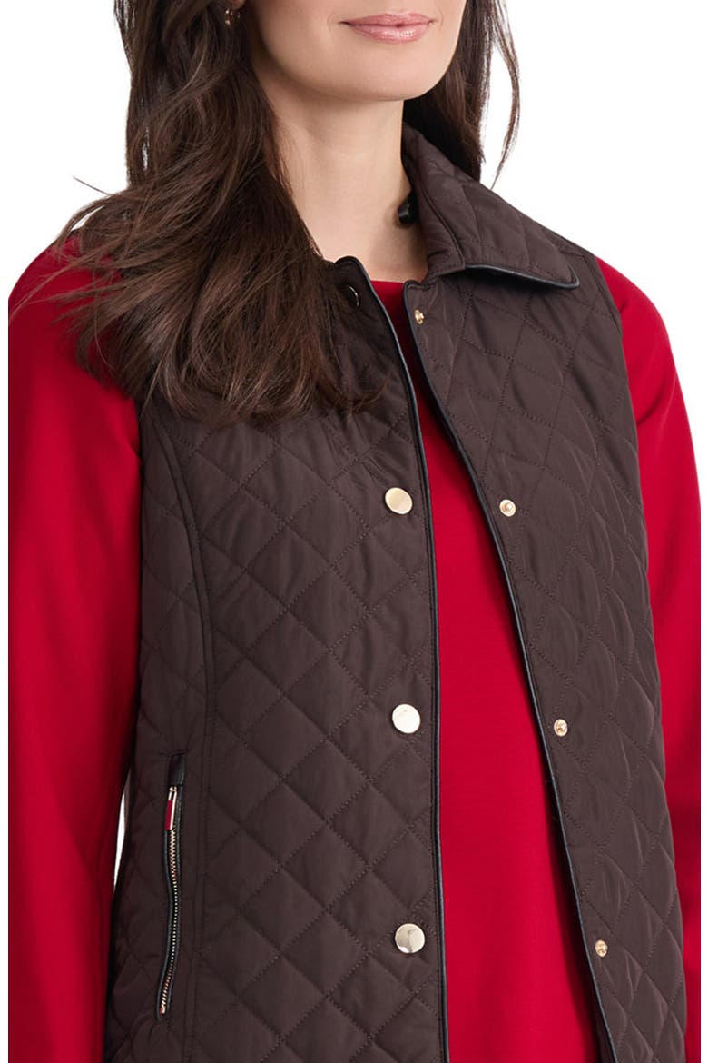 Quilted Faux Leather Trim Vest, Alternate, color, COFFEE BEAN/ JONES BLACK