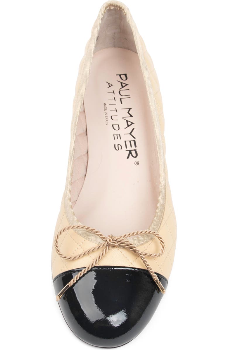 PAUL MAYER Cap Toe Quilted Wedge Pump, Alternate, color, Beige/ Black Patent