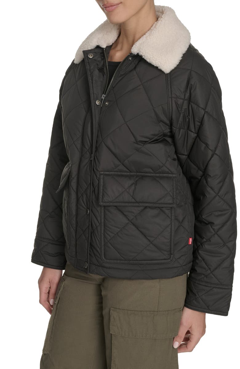 Levi's Faux Shearling Lined Diamond Quilted Barn Jacket, Alternate, color, Black