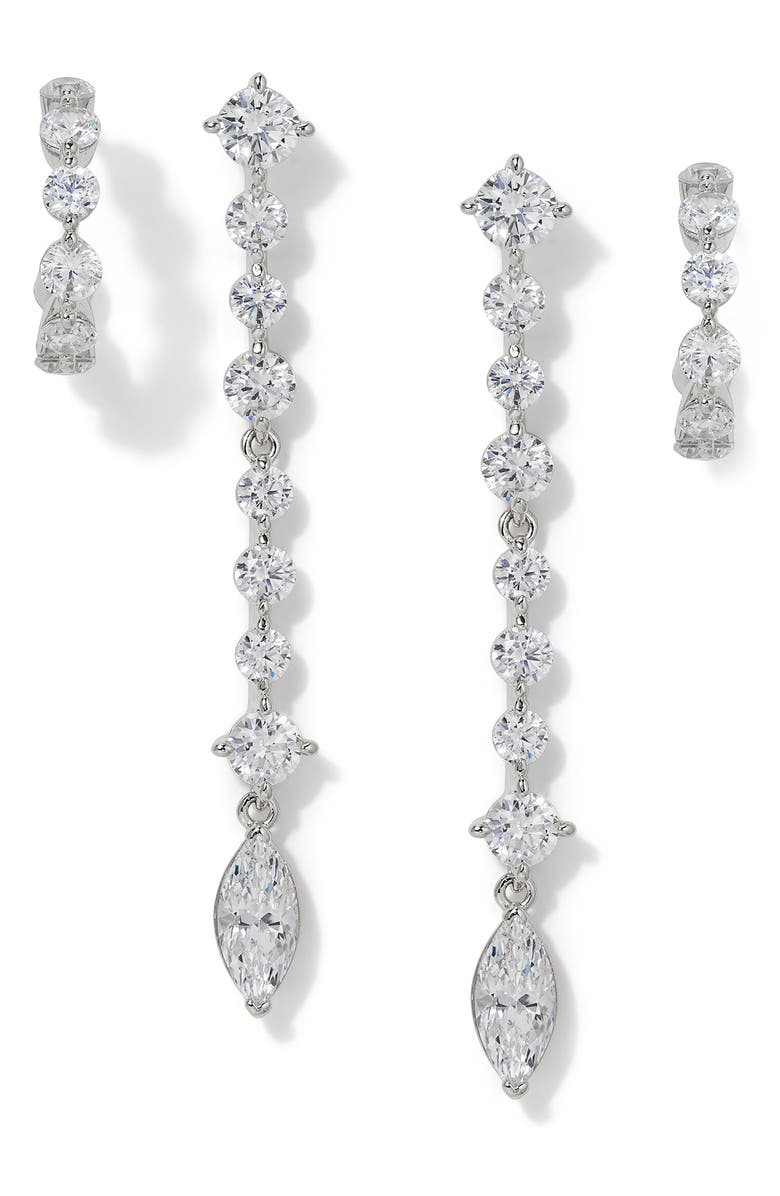 Nadri Cassi Set of 2 Huggie Hoops & Linear Drop Earrings, Main, color,