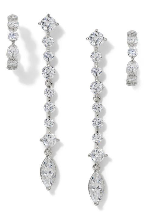 Cassi Set of 2 Huggie Hoops & Linear Drop Earrings