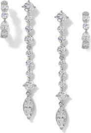 Nadri Cassi Set of 2 Huggie Hoops & Linear Drop Earrings