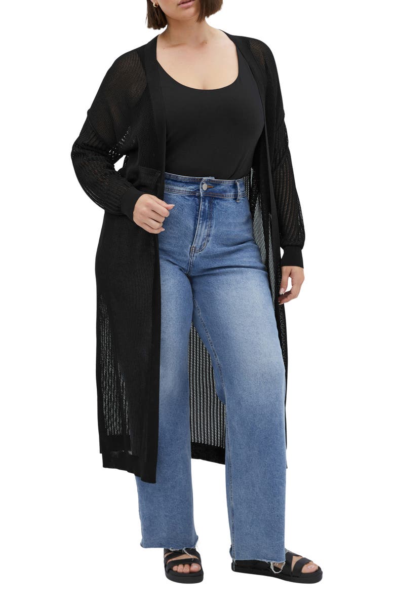 City Chic Gigi Sheer Cardigan, Main, color, Black