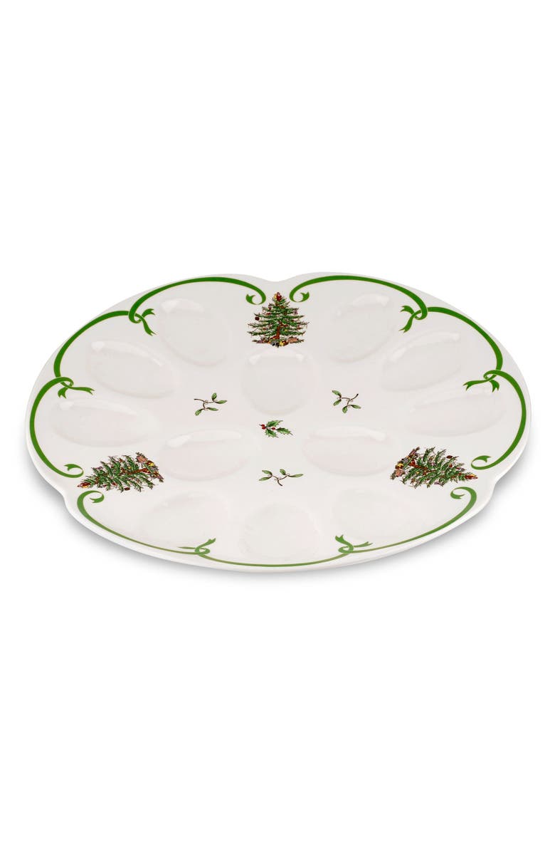 Spode Christmas Tree Deviled Egg Platter, Main, color, Green