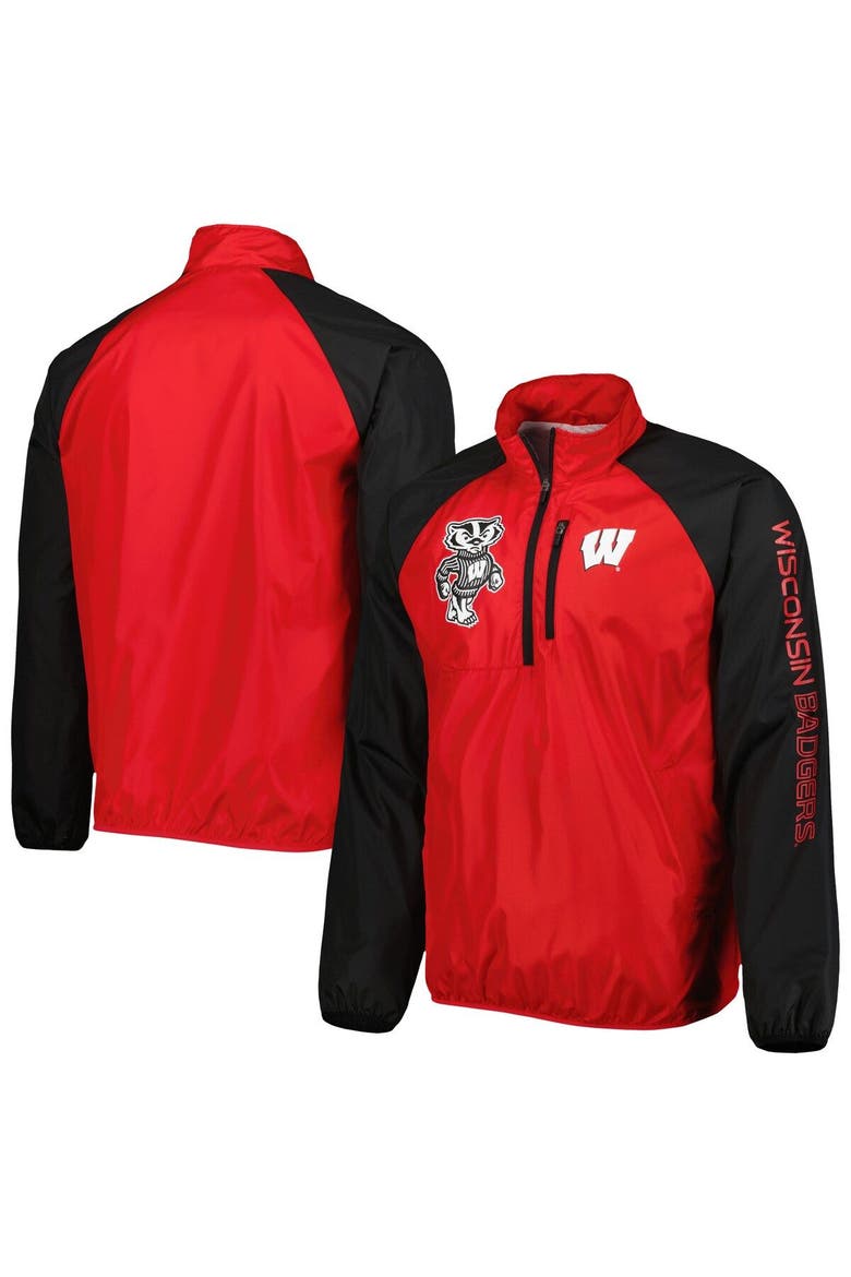 Men's G-III Sports by Carl Banks Red/Black Wisconsin Badgers Point Guard Raglan Half-Zip Jacket, Main, color, Red