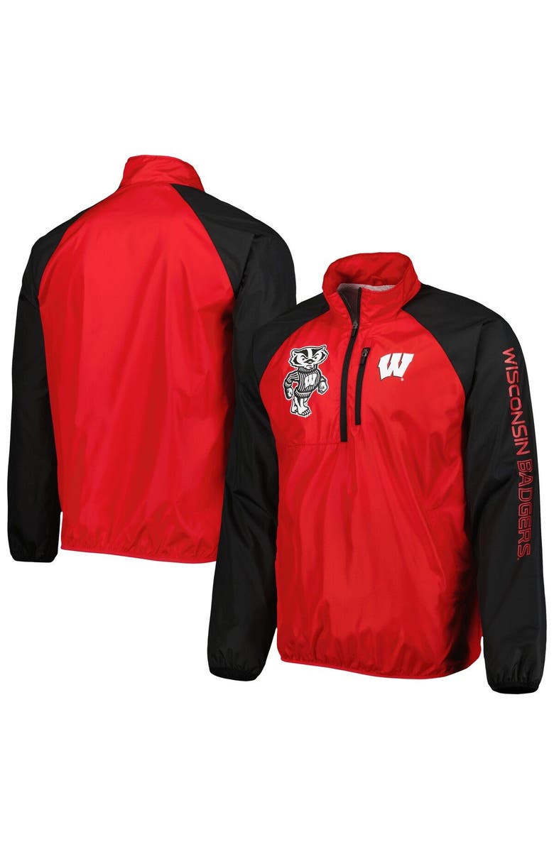 G-III SPORTS BY CARL BANKS Men's G-III Sports by Carl Banks Red/Black Wisconsin Badgers Point Guard Raglan Half-Zip Jacket, Main, color,