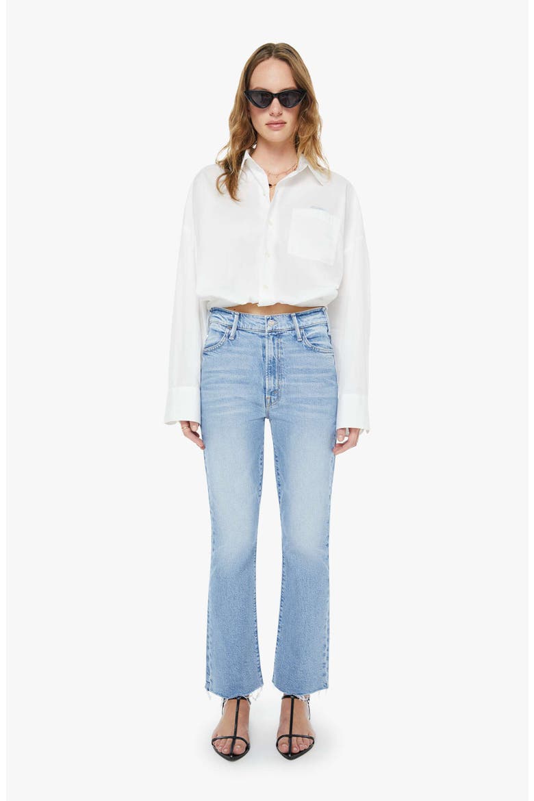 The Scrunchie Frenchie Bubble Hem Cotton Button-Up Shirt, Alternate, color, WHITE