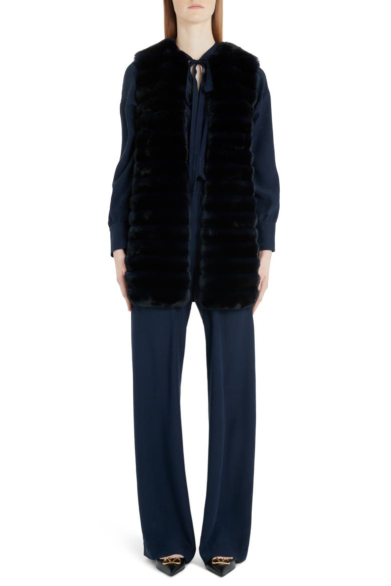 Logo Jacquard Silk Satin Wide Leg Pants, Alternate, color, 598-NAVY
