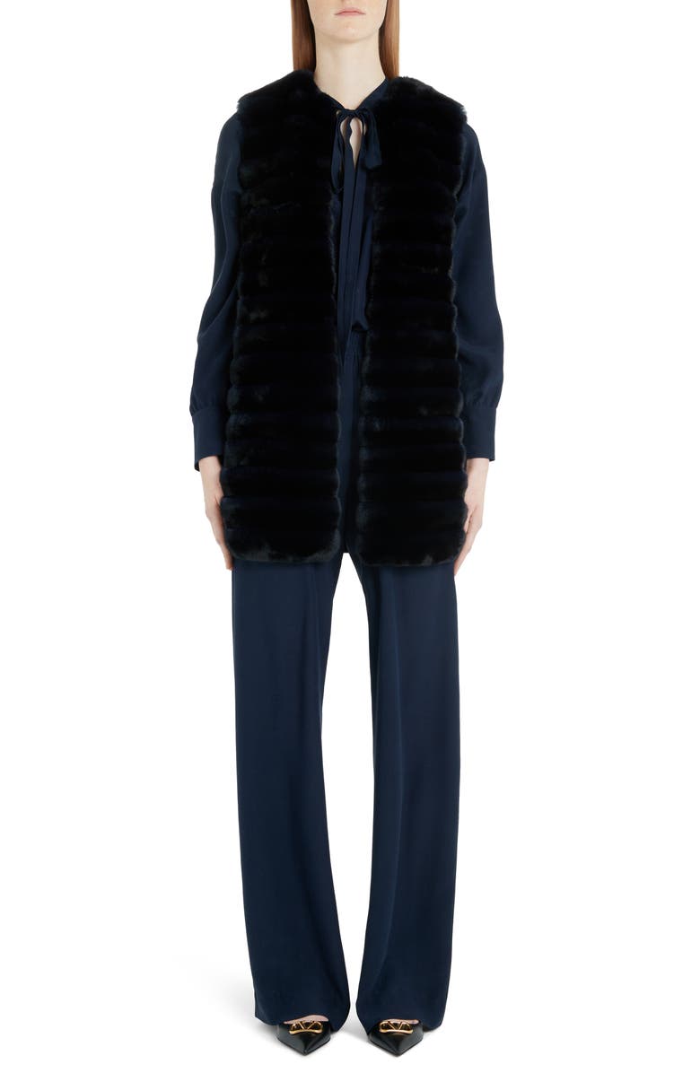 Valentino Logo Jacquard Silk Satin Wide Leg Pants, Alternate, color, 