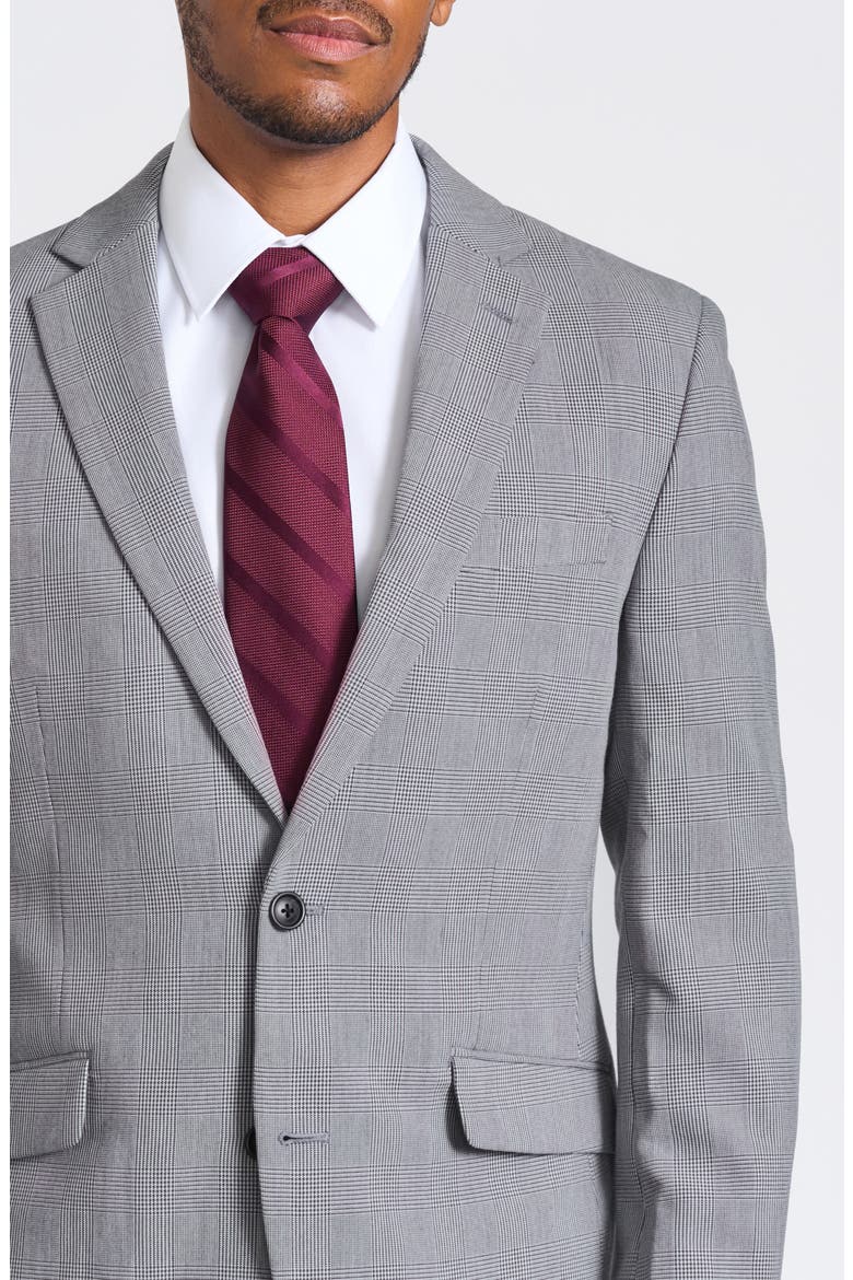 Gray Glenplaid Print Trim-Fit Suit, Alternate, color, BLACK