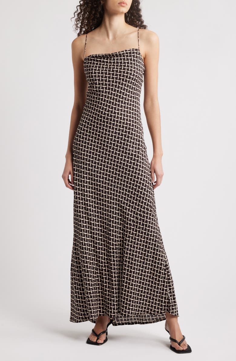 Faithfull the Brand Luisa Geo Print Maxi Dress, Main, color, Espresso Geo
