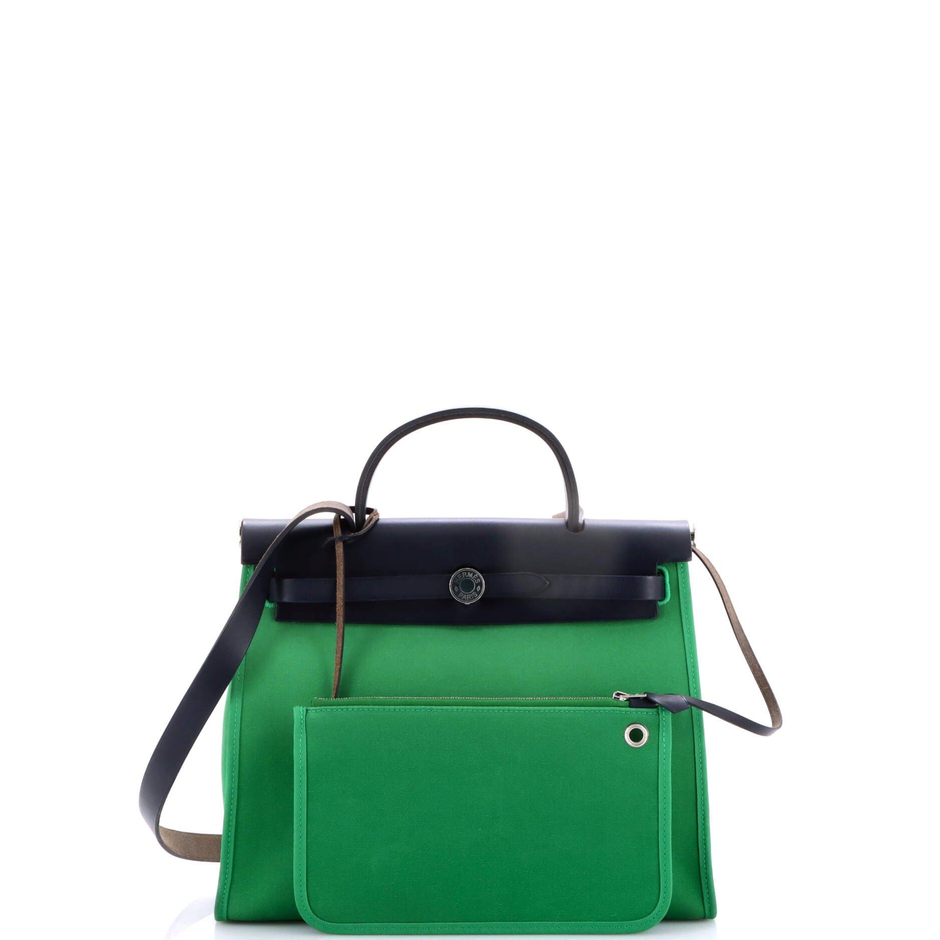 Pre-Owned Hermes Herbag Zip Leather and Toile 31, Alternate, color, Green