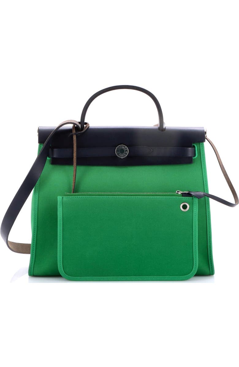 Pre-Owned Hermes Herbag Zip Leather and Toile 31, Alternate, color, Green