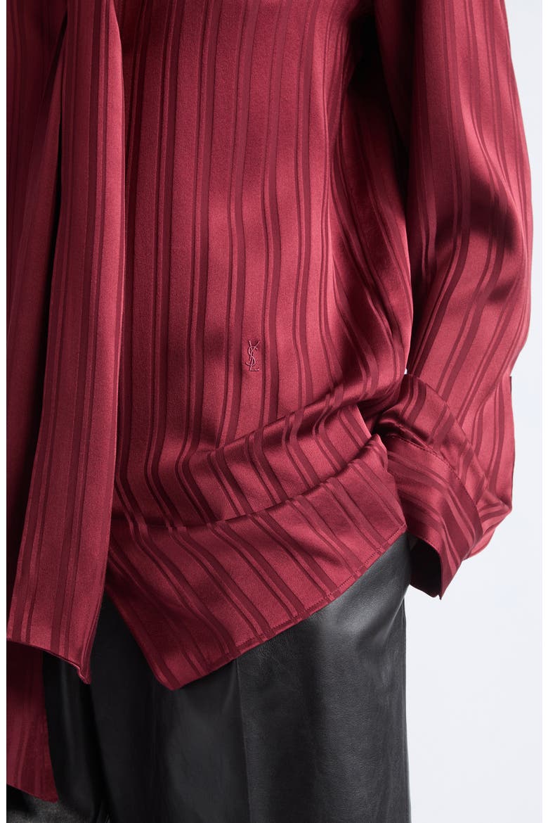 Satin Stripe Tie Neck Shirt, Alternate, color, BORDEAUX