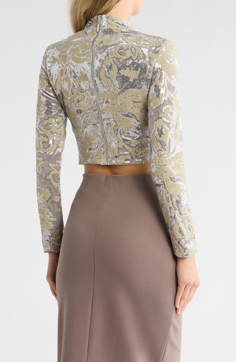 maje Laneli Sequin Mock Neck Top, Alternate, color, Argent