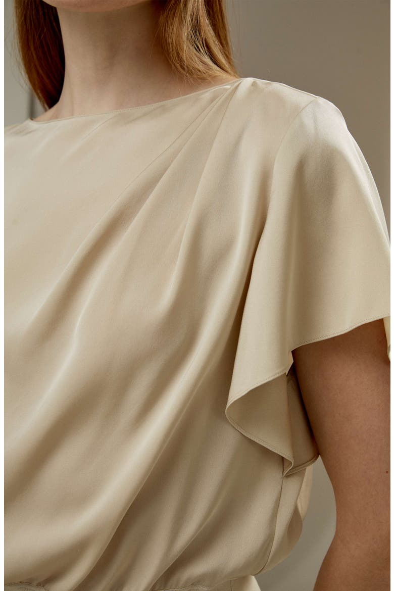 Women's Short Rippled Batwing Sleeves Silk Shirt, Alternate, color, Cream