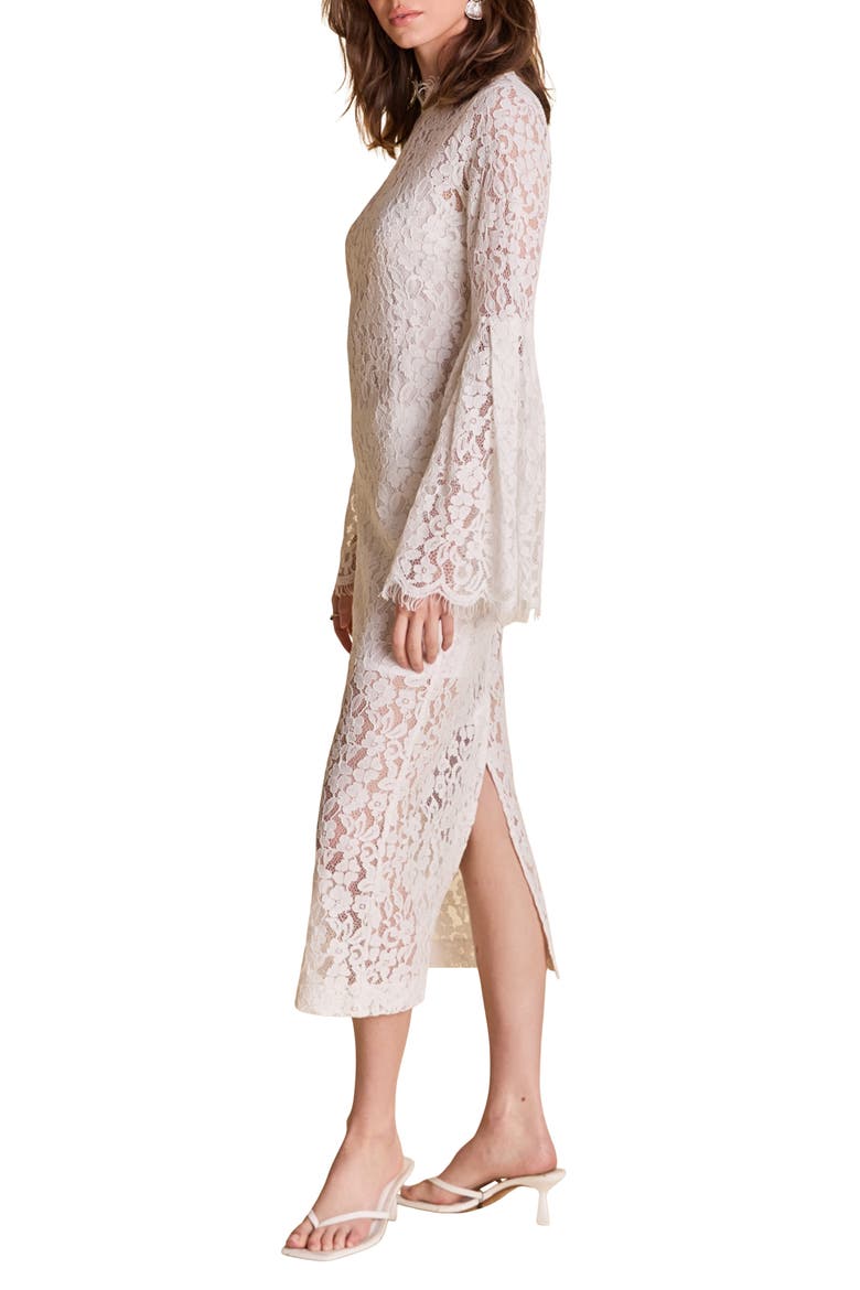 Lace Long Sleeve Midi Dress, Alternate, color, WHITE