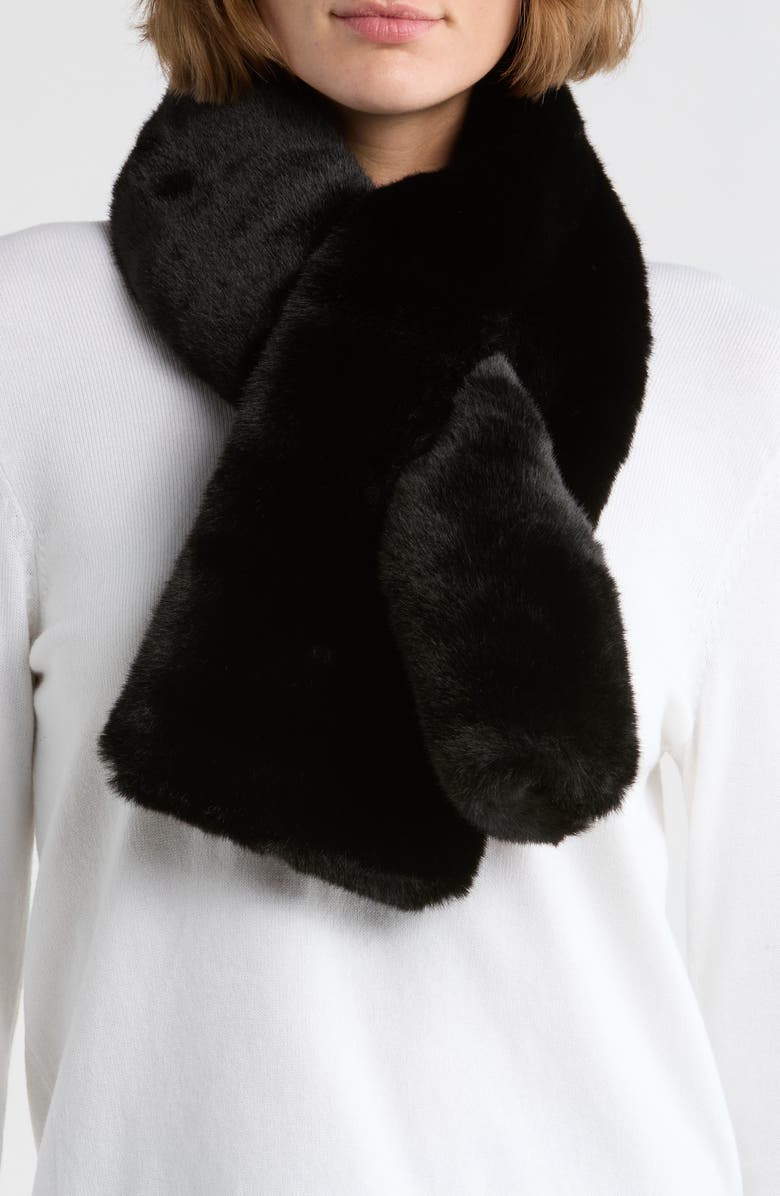 BCBG Faux Fur Pull-Through Scarf, Main, color, Black