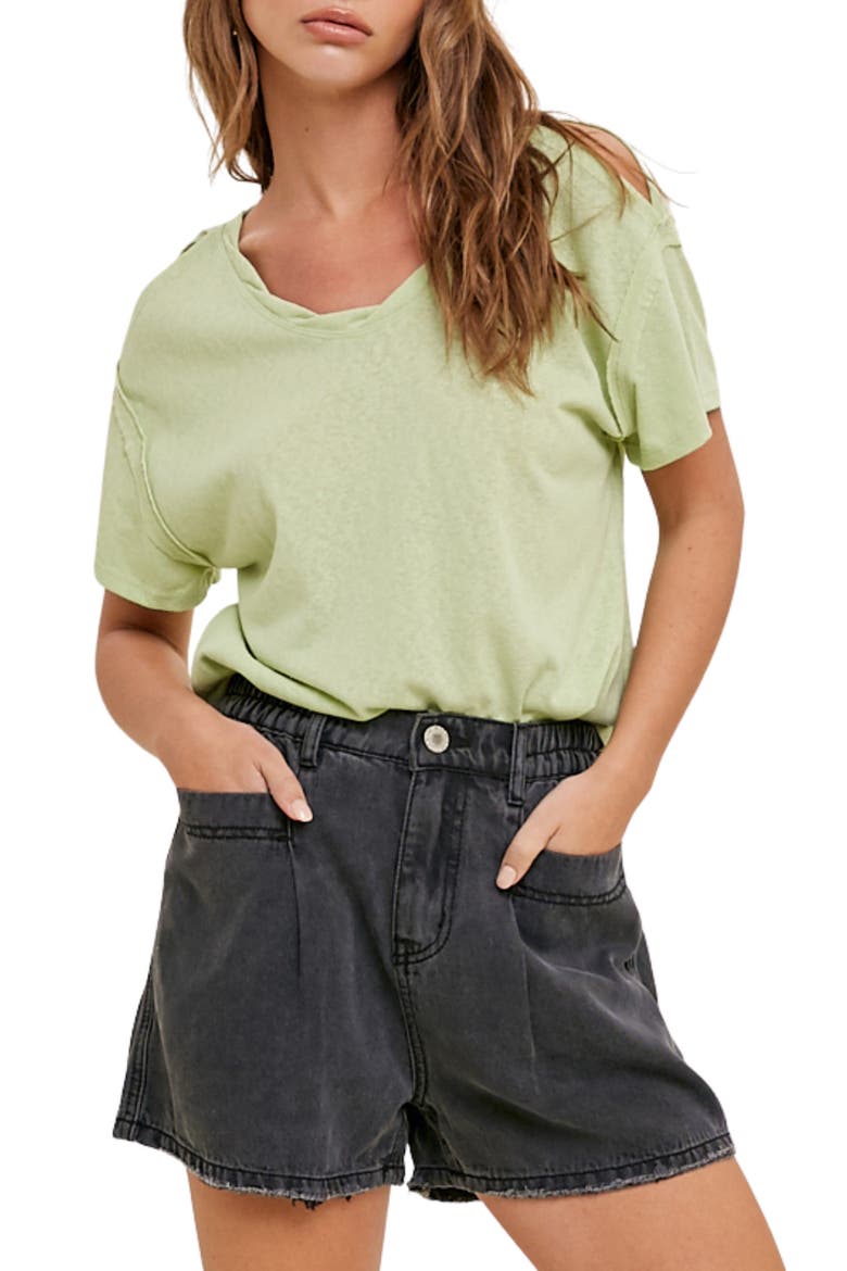 Shoulder Cutout Slub Knit T-Shirt, Main, color, MINT