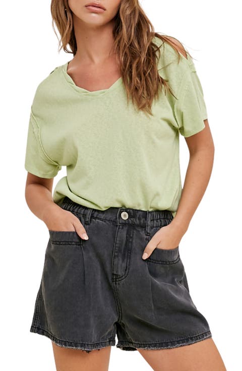 Shoulder Cutout Slub Knit T-Shirt