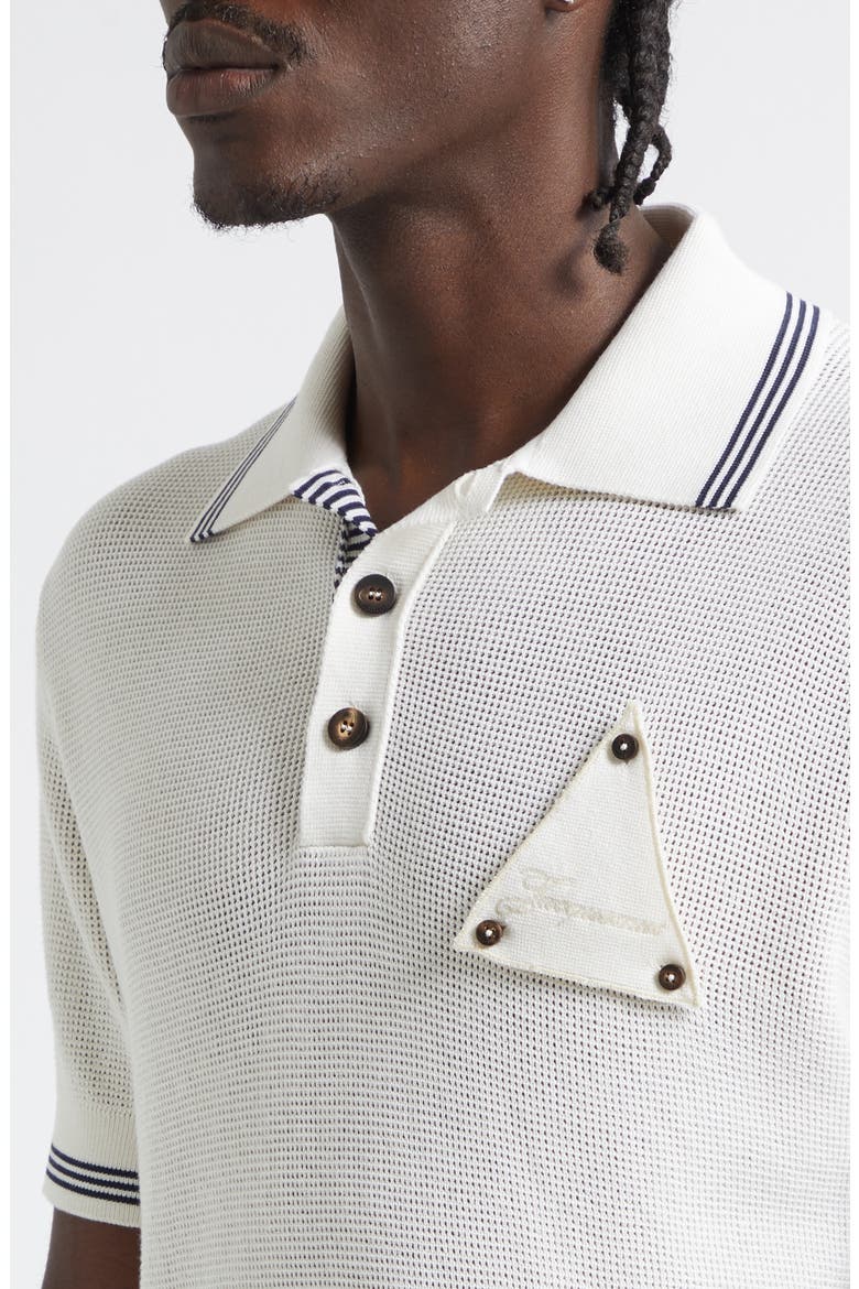 Le Polo Voilier Sailboat Patch Silk & Cotton Polo, Alternate, color, WHITE 100