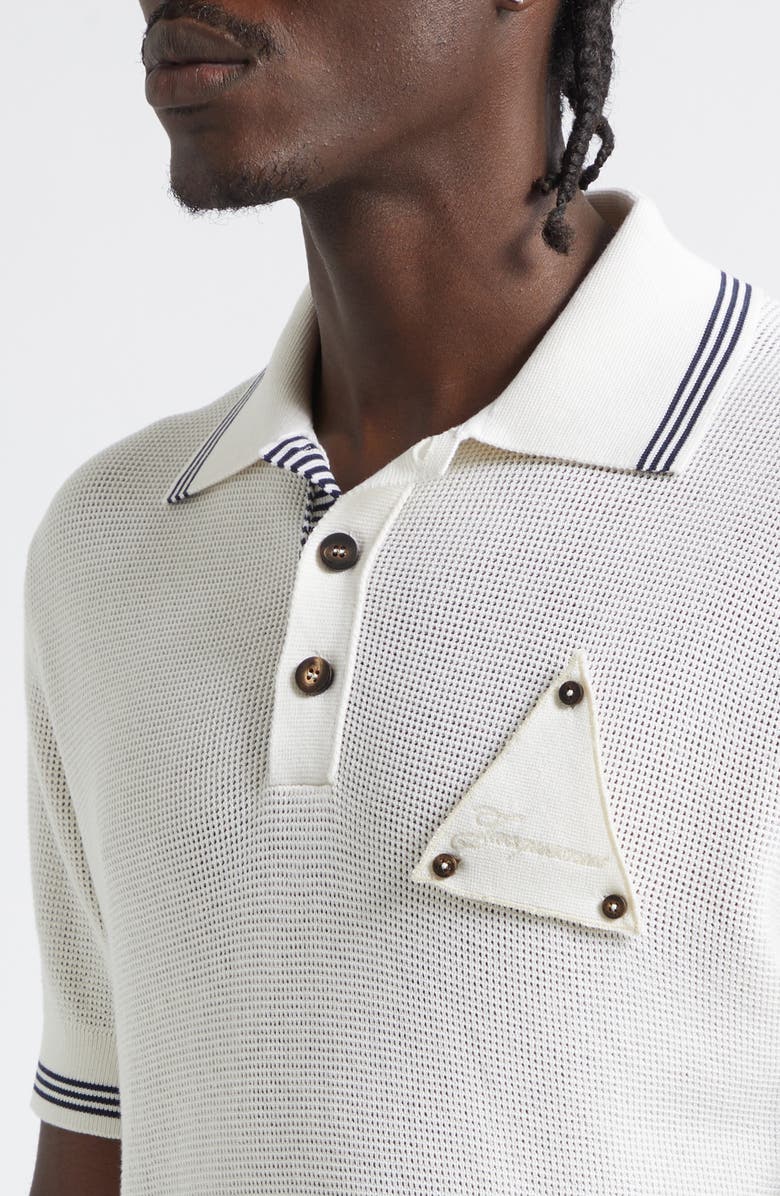 Jacquemus Le Polo Voilier Sailboat Patch Silk & Cotton Polo, Alternate, color, White 100
